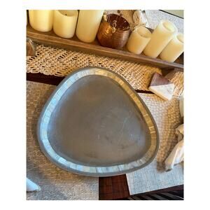 Holland Boone polished pewter tray large with mother of Pearl 14” abalone